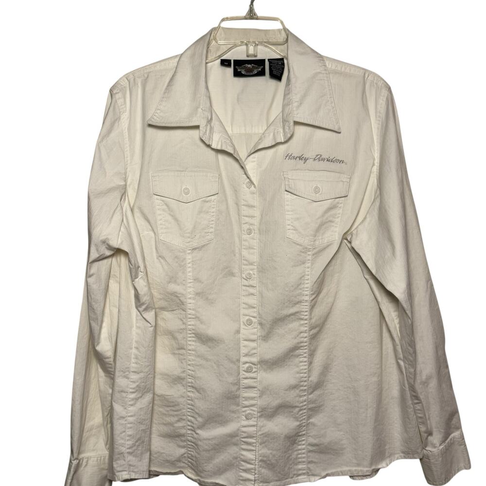 Harley Davidson Women's Plus Size 1W White Embroidered Western Button Up Shirt